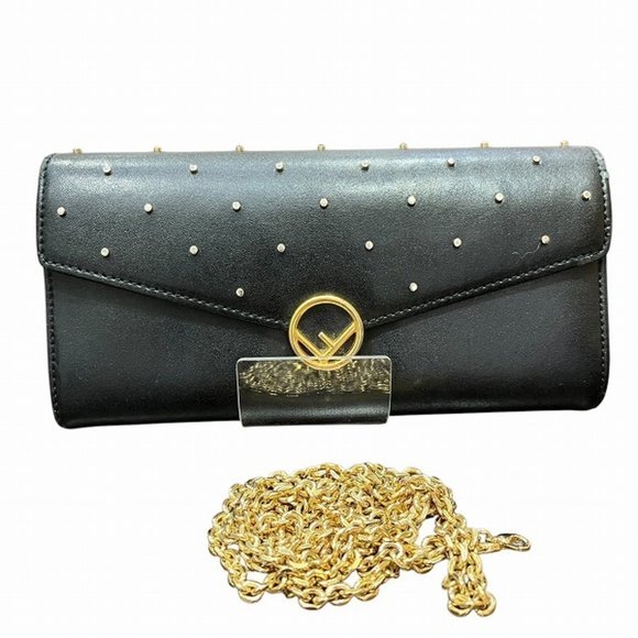 FENDI leather Multi-Stud Purse Chain Wallet bag 8M0365 beige